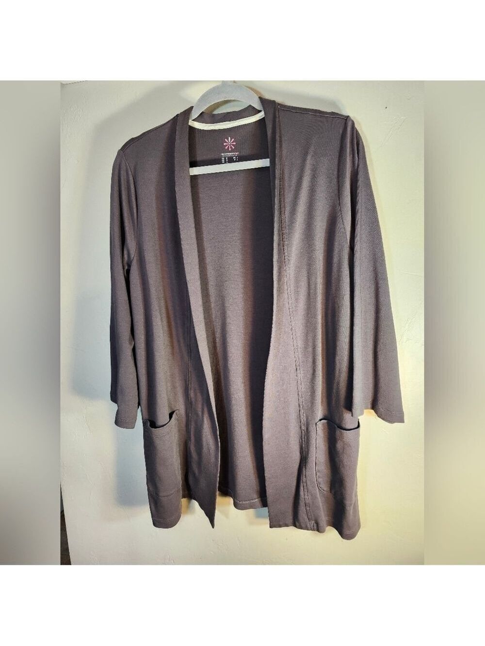 Isaac Mizrahi Women's Grey 100 % Cotton Open Front with Pockets Cardigan M